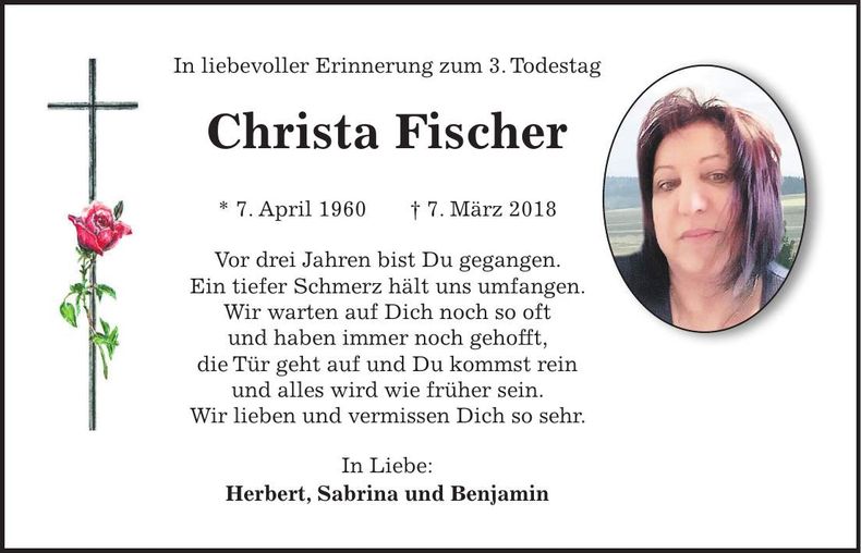 Traueranzeige Christa Fischer