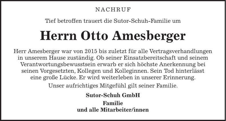 Traueranzeige Otto Amesberger