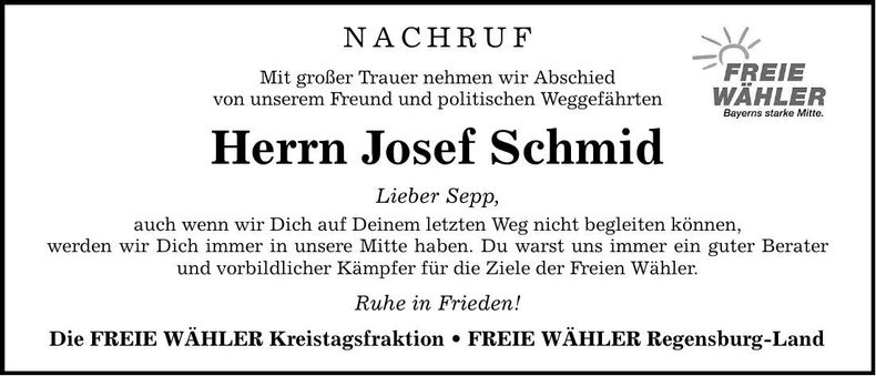Traueranzeige Josef Schmid