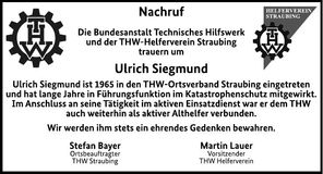 Traueranzeige Ulrich Siegmund