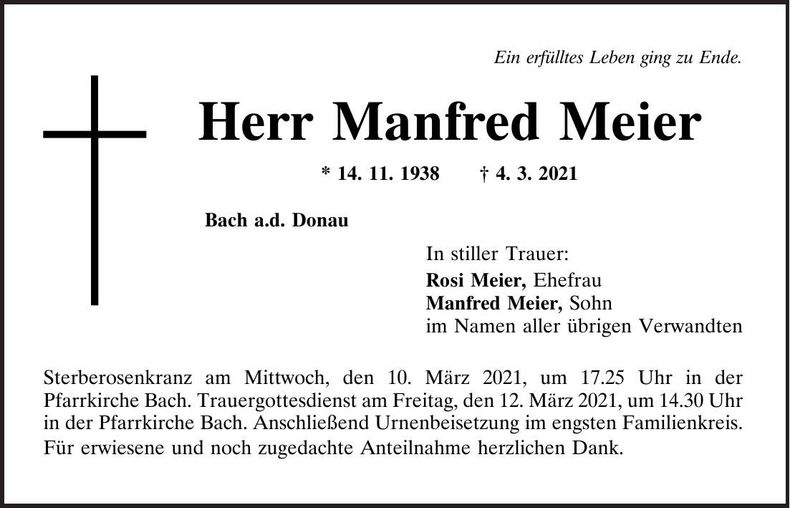 Traueranzeige Manfred Meier
