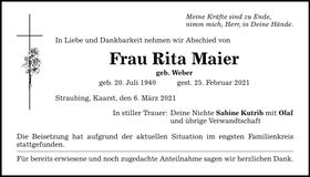 Traueranzeige Rita Maier