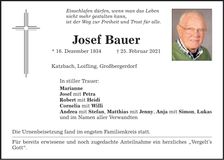 Traueranzeige Josef Bauer