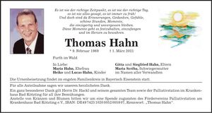 Traueranzeige Thomas Hahn