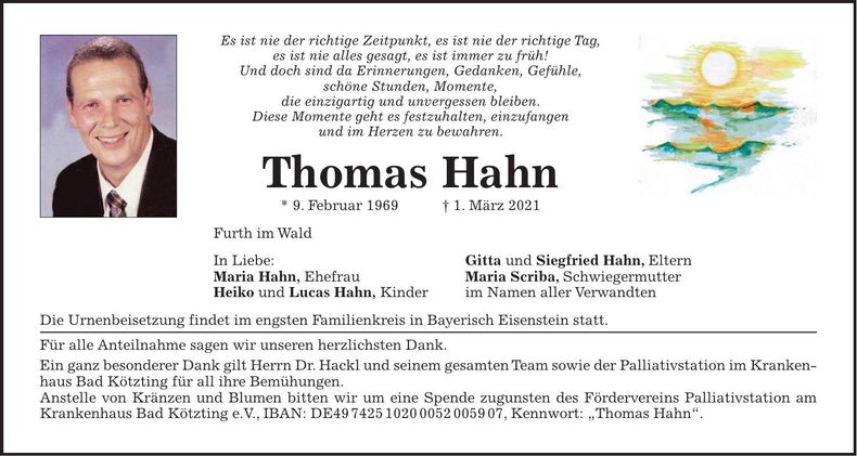 Traueranzeige Thomas Hahn