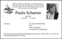 Traueranzeige Paula Scharrer