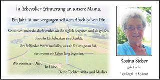 Traueranzeige Rosina Sieber