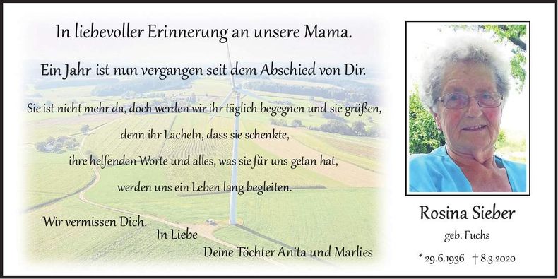 Traueranzeige Rosina Sieber