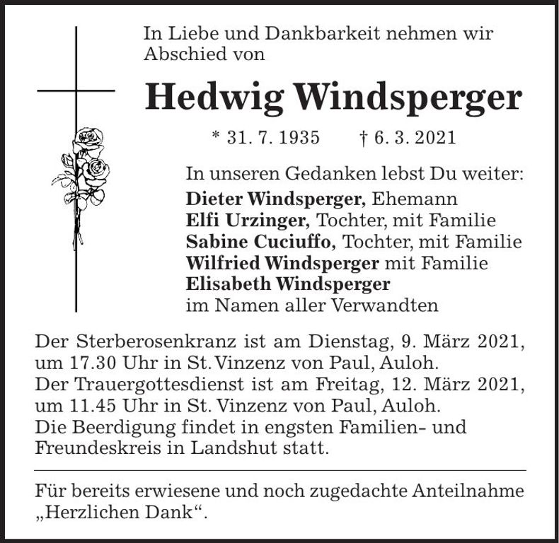 Traueranzeige Hedwig Windsperger