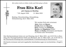 Traueranzeige Rita Karl