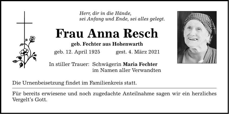 Traueranzeige Anna Resch