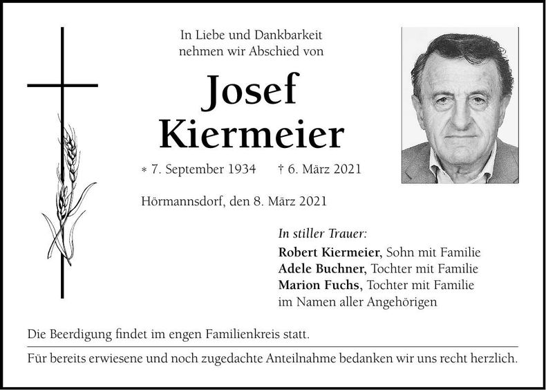 Traueranzeige Josef Kiermeier