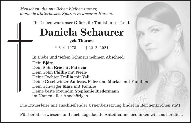 Traueranzeige Daniela Schaurer