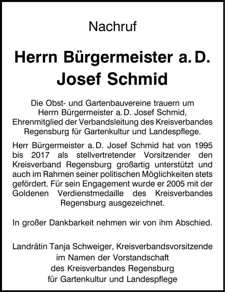 Traueranzeige Josef Schmid