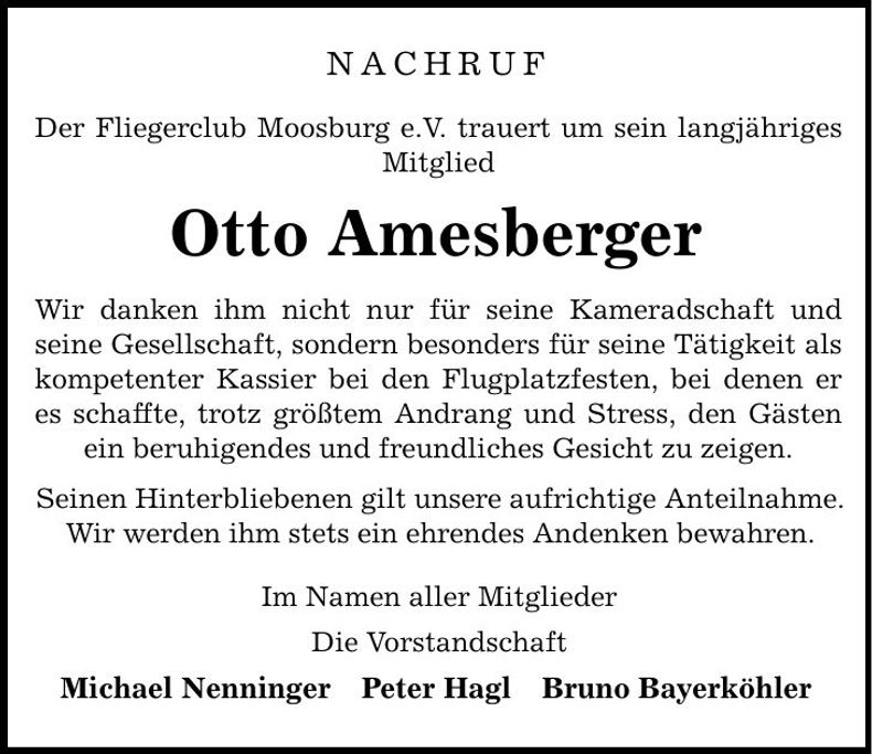 Traueranzeige Otto Amesberger