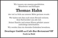 Traueranzeige Thomas Hahn