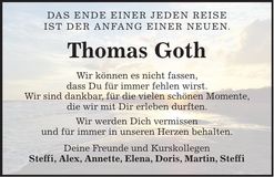 Traueranzeige Thomas Goth