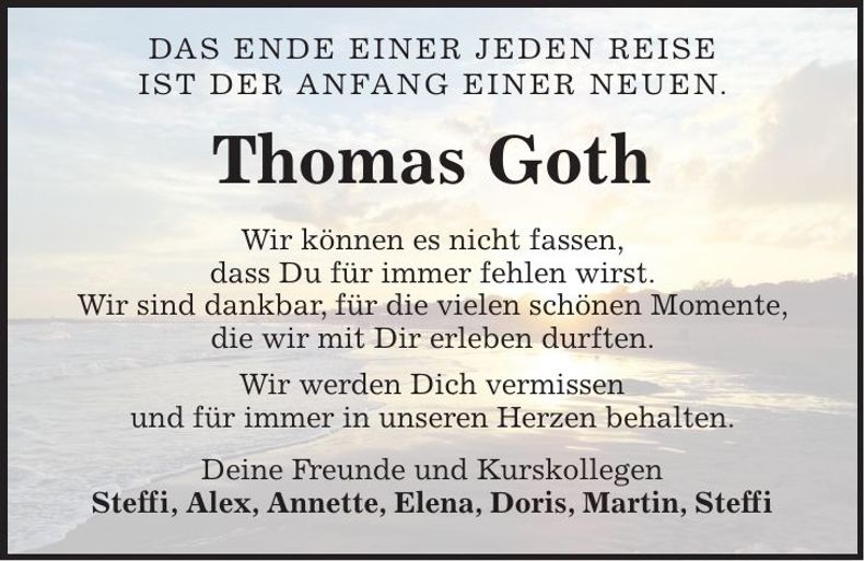 Traueranzeige Thomas Goth