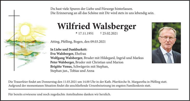 Traueranzeige Wilfried Walsberger