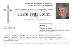 Traueranzeige Fritz Sturm