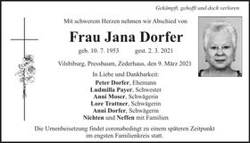 Traueranzeige Jana Dorfer