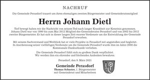 Traueranzeige Johann Dietl