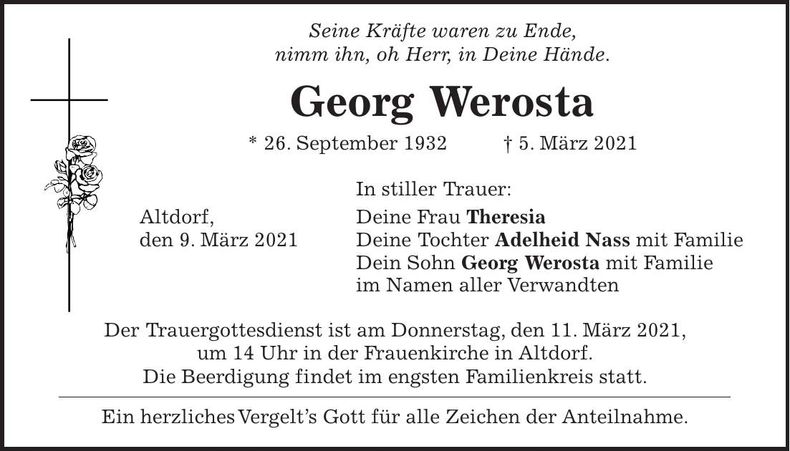 Traueranzeige Georg Werosta