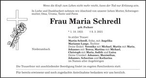 Traueranzeige Maria Schredl