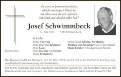 Traueranzeige Josef Schwimmbeck