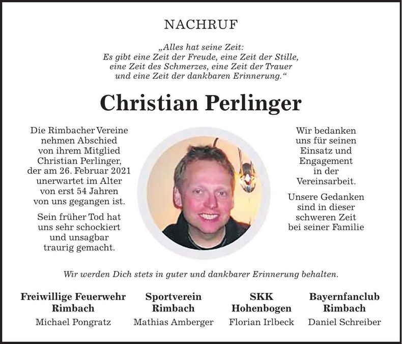 Traueranzeige Christian Perlinger