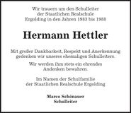 Traueranzeige Herrmann Hettler