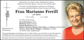 Traueranzeige Marianne Ferrill