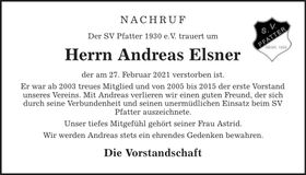 Traueranzeige Andreas Elsner