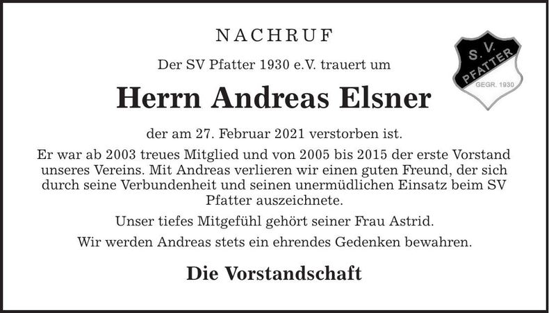 Traueranzeige Andreas Elsner