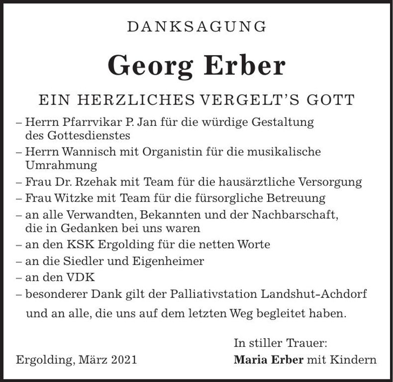 Traueranzeige Georg Erber