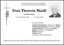 Traueranzeige Theresia Maidl