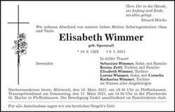 Traueranzeige Elisabeth Wimmer