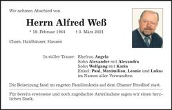 Traueranzeige Alfred Weß