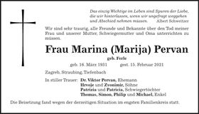 Traueranzeige Marina Pervan