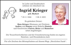 Traueranzeige Ingrid Krieger