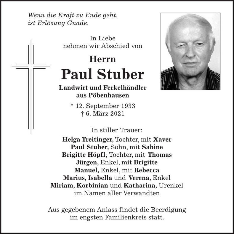 Traueranzeige Paul Stuber