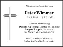 Traueranzeige Peter Wimmer