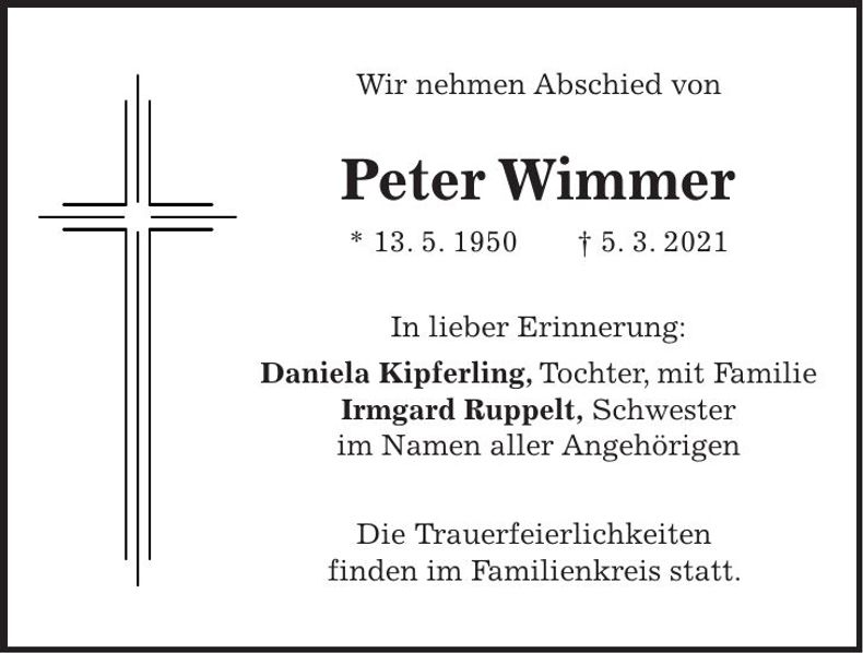 Traueranzeige Peter Wimmer
