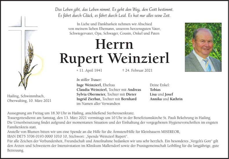Traueranzeige Rupert Weinzierl
