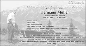 Traueranzeige Müller Hermann