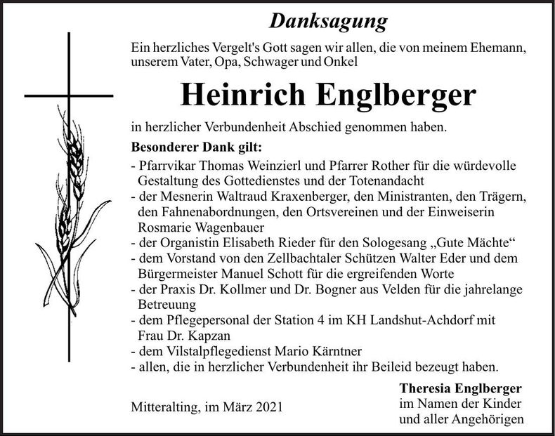 Traueranzeige Heinrich Englberger