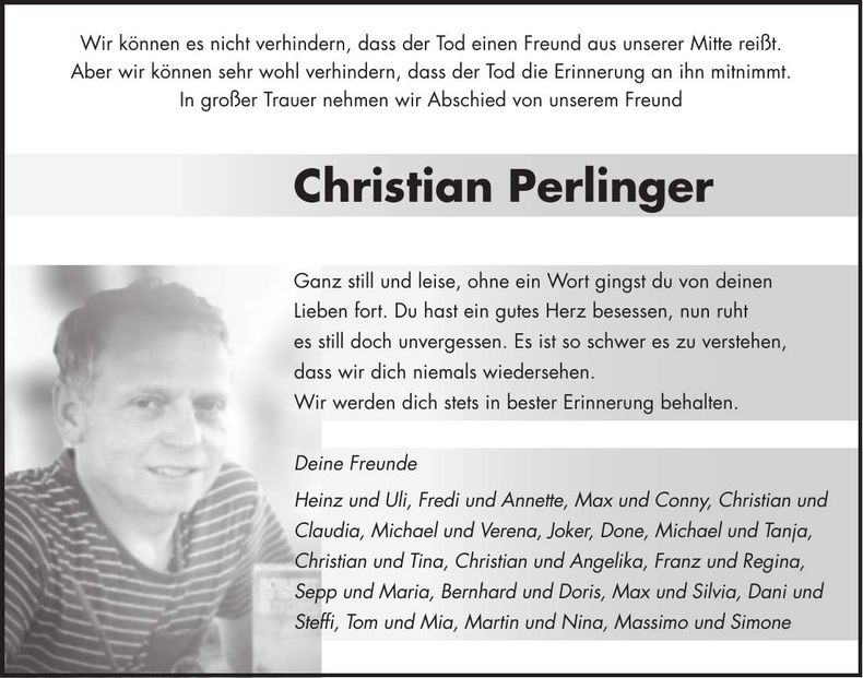 Traueranzeige Christian Perlinger
