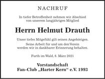 Traueranzeige Helmut Drauth
