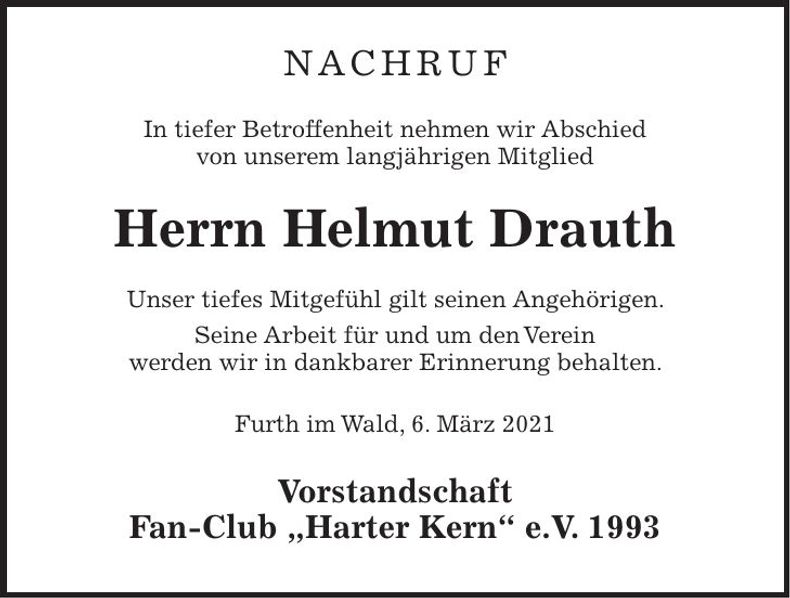 Traueranzeige Helmut Drauth