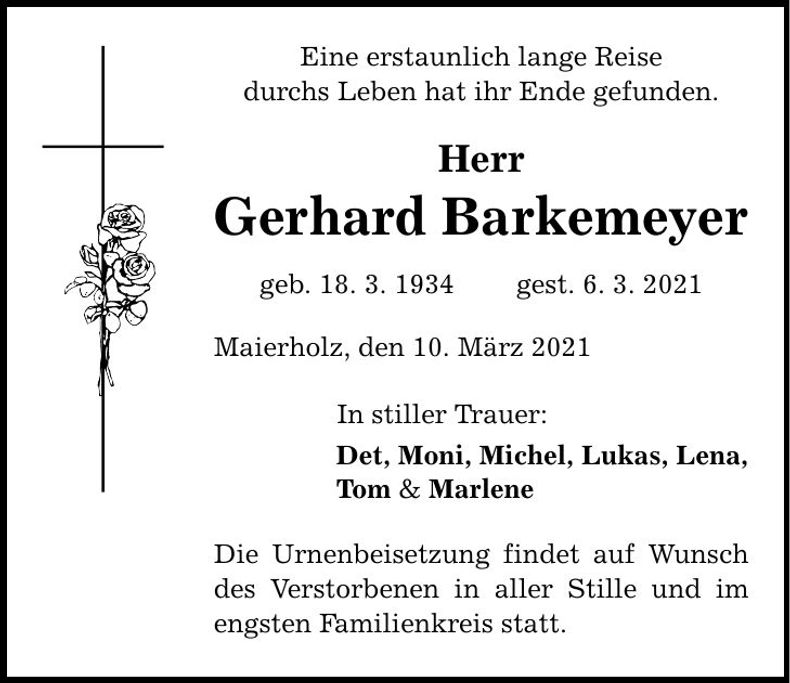 Traueranzeige Gertraud Barkemeyer
